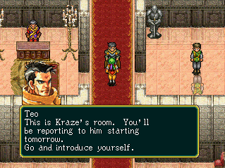 There are two rooms! To the left is Kraze. To the right is nothing in particular. Teo says, 'This is Kraze's room. You'll be reporting to him starting tomorrow. Go and introduce yourself.'