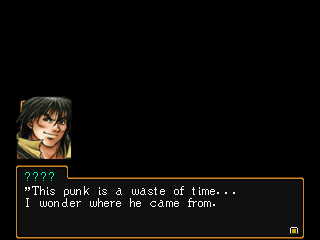 A MYSTERIOUS PERSON with a portrait that happens to look almost exactly like Viktor says: 'This punk is a waste of time... I wonder where he came from.'