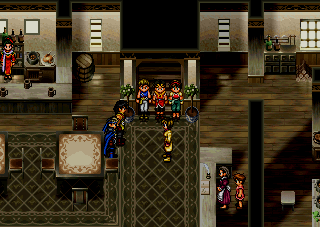 Fliktor, Apple, and Team Kyaro meeting downstairs in the inn. Pilika's with the innkeeper.