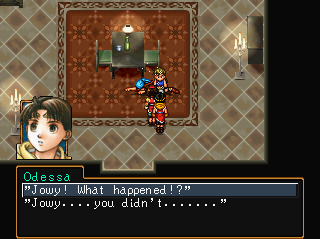 Dialogue option: "Jowy! What happened?!" or "Jowy.... you didn't......."