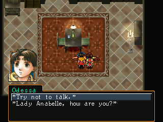 Dialogue option: "Try not to talk." or "Lady Anabelle, how are you?"