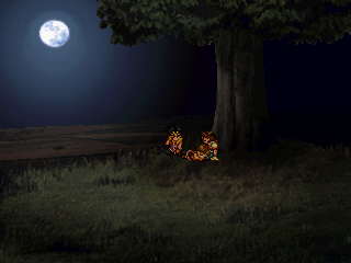 It's night. They're sitting under a tree on a hill. Pilika is asleep, with her head in Nanami's lap.
