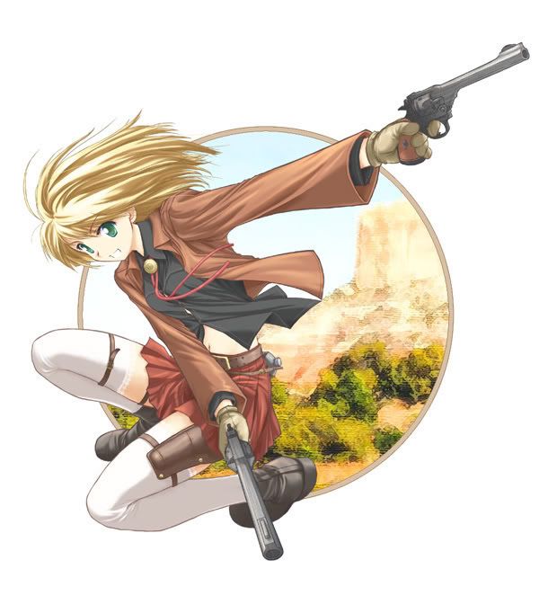 blond anime girl with guns