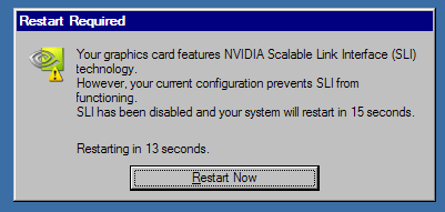 error.png This is the crazy SLI error I get, two reboots after installing Forceware image by dreddnott