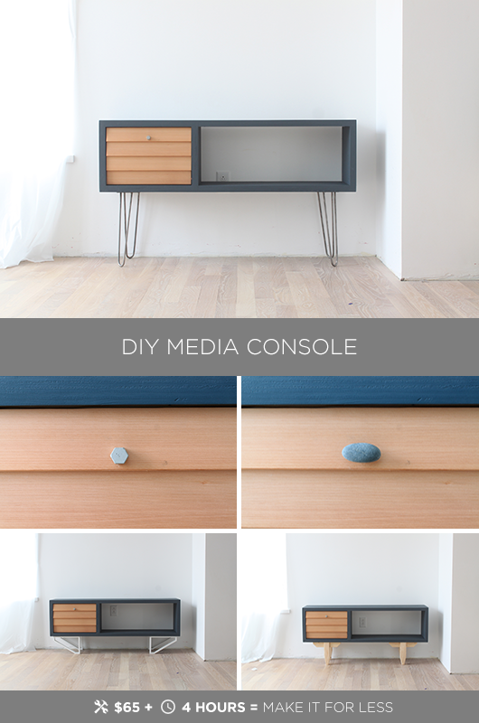 This DIY mid-century model media console is made from materials available at Home Depot for less than $100. Full instructions can be found at HomeMade-Modern.com.