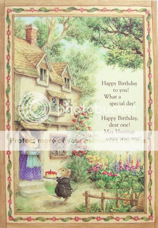   Mouse Rabbit Birthday Cake Cottage Greeting Card Susan Wheeler  