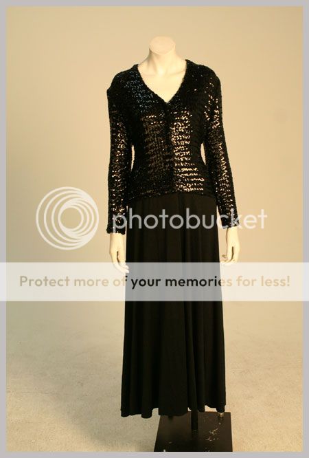 Vintage 70s DONALD BROOKS BOUTIQUE Black Sequin & Jersey Evening Gown 