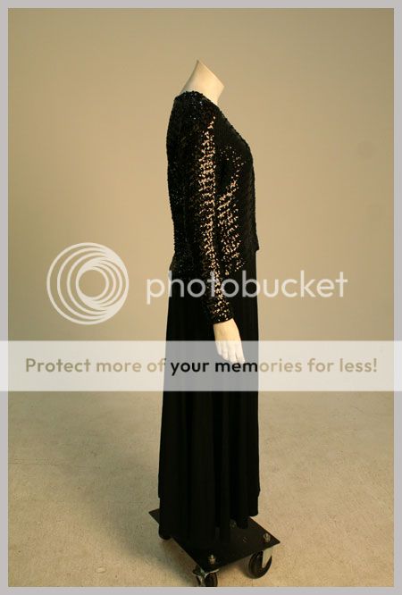 Vintage 70s DONALD BROOKS BOUTIQUE Black Sequin & Jersey Evening Gown 