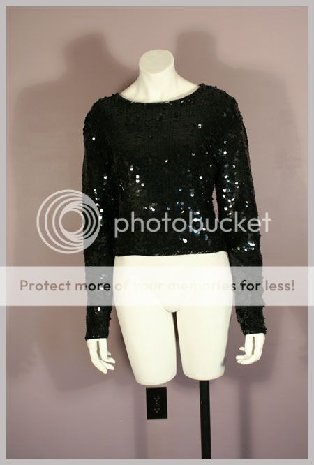 Vintage 80s Black Sequin Covered Wool CATHY HARDWICK Sweater S  