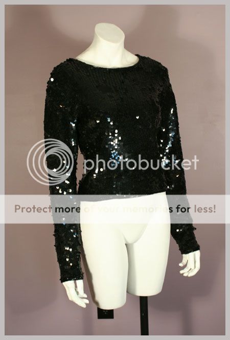 Vintage 80s Black Sequin Covered Wool CATHY HARDWICK Sweater S  