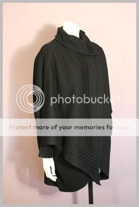 Vintage 80s Modern AVANT GARDE Black Wool Origami Cape Coat M  