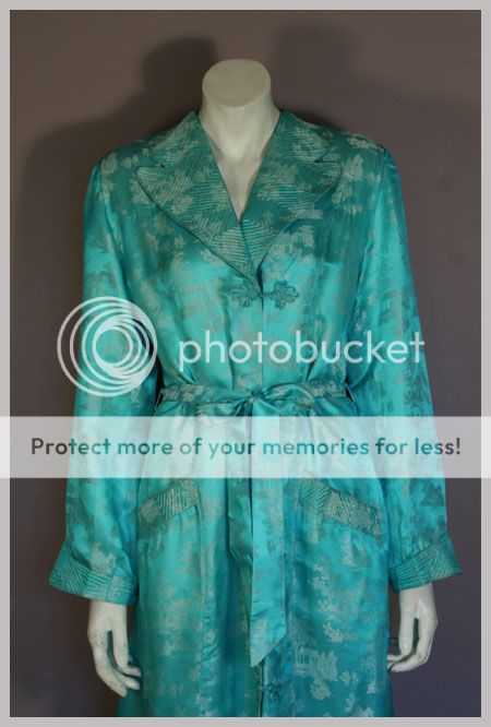 Vintage 40s ASIAN Turquoise Blue Silk Brocade Jacquard Robe CHINA NWT 