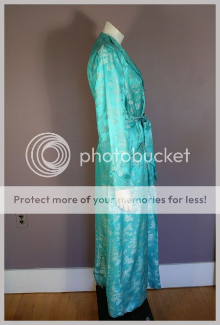 Vintage 40s ASIAN Turquoise Blue Silk Brocade Jacquard Robe CHINA NWT 