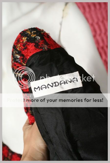 VINTAGE 80S Couture Mandana Red Black Plaid Wool Suit Jacket Pleated