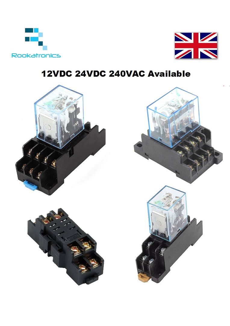 12V//24V//240V Coil General purpose Relays 8//14 Pin with DIN Sockets DPDT//4PDT